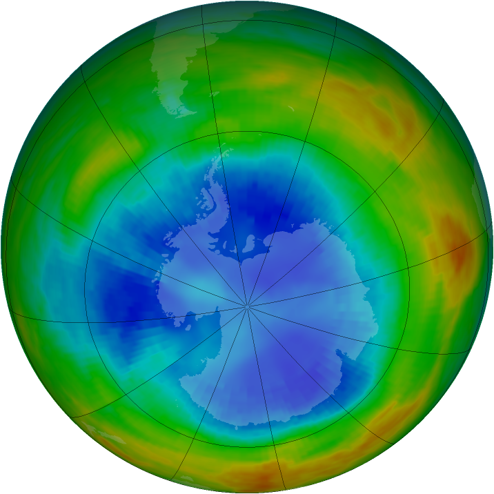 Antarctic ozone map for 30 August 1989